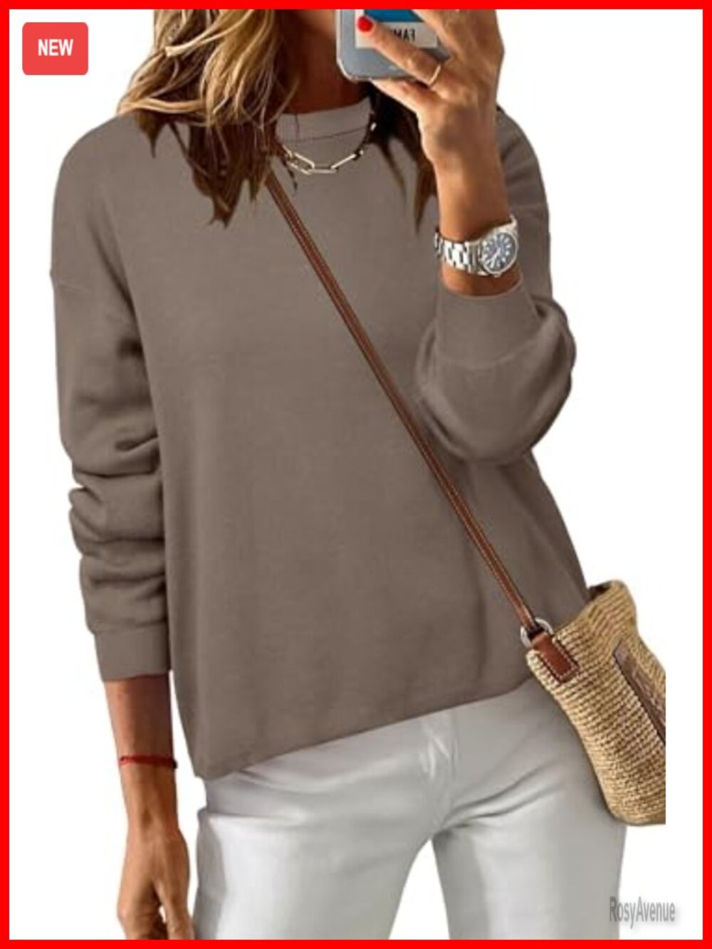 100% Cotton Relaxed Fit Crew Neck Pullover Sweater Long Sleeve Cozy Top
